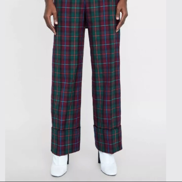 NWT ZARA PLAID/TARTAN HIGH WAIST TURN HEM PANTS - Picture 5 of 5